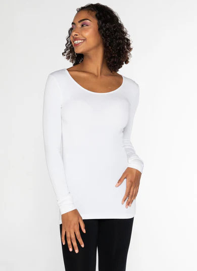 White Long Sleeve Scoop Neck