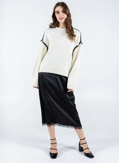 Black Satin Lace Trim Skirt