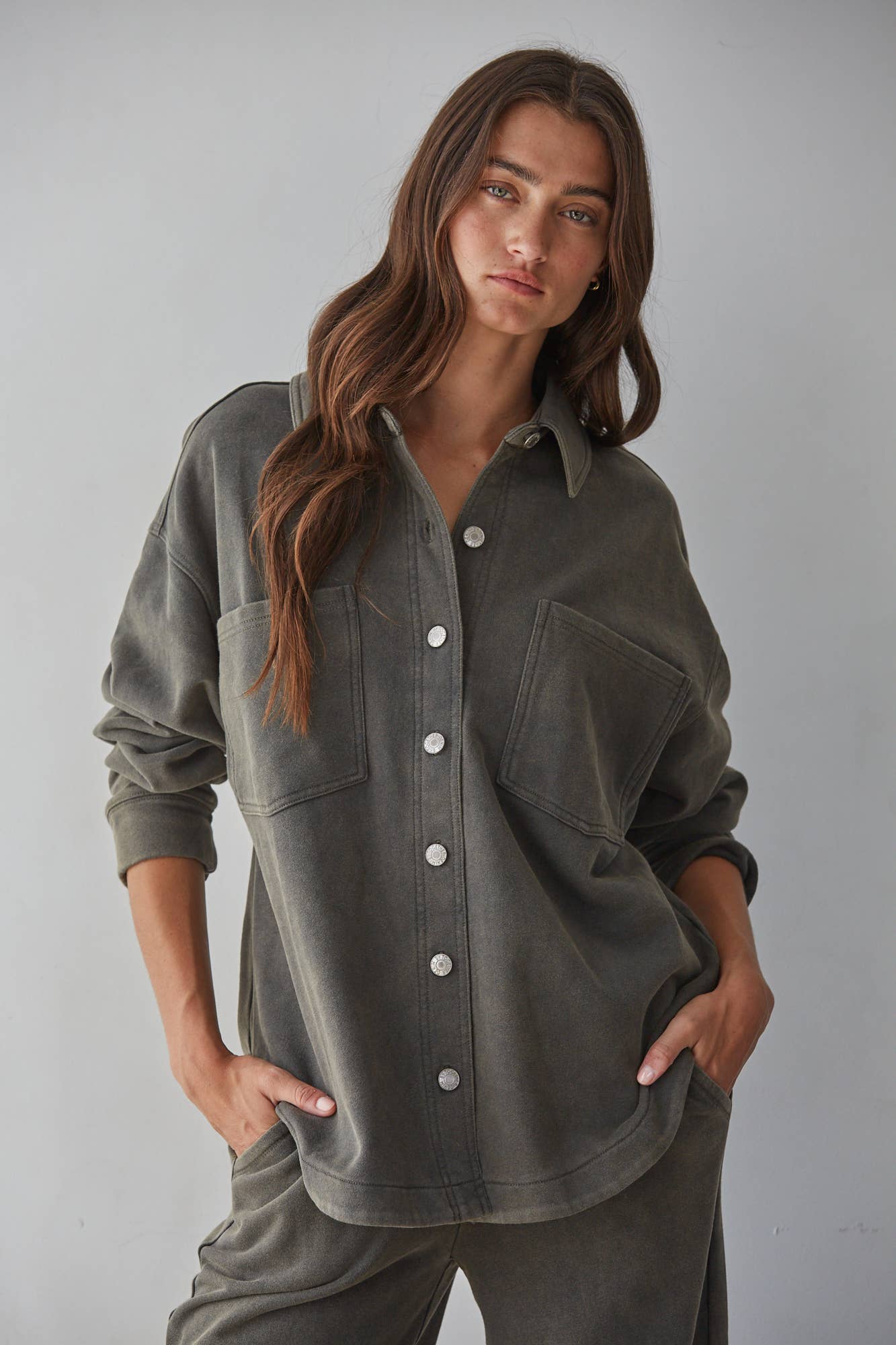 Olive Knit Button Down
