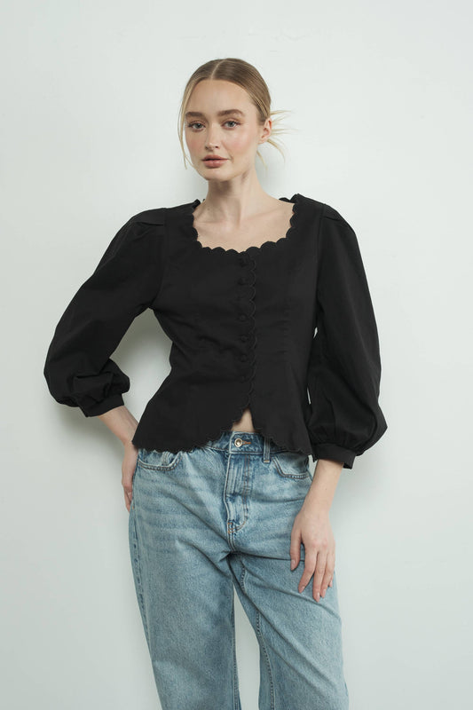 Scallop Blouse Black