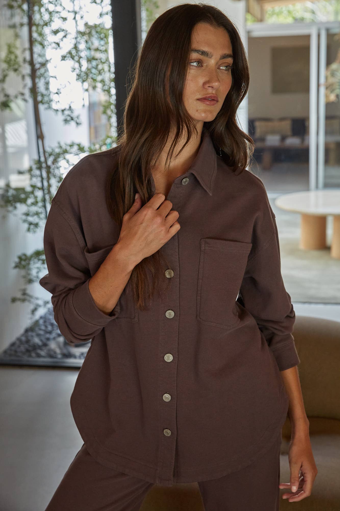 Chocolate Knit Button Down