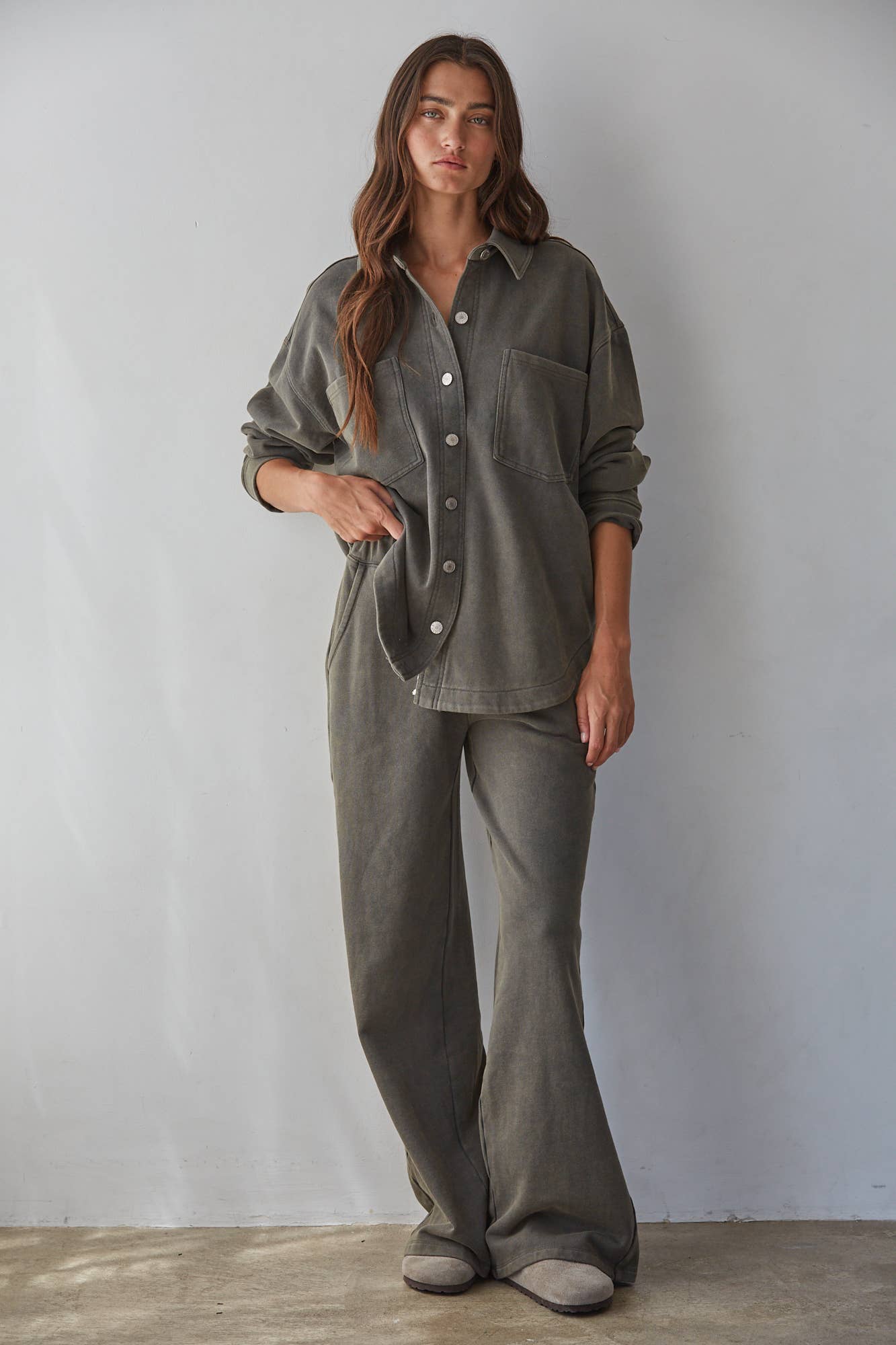 Olive Knit Button Down