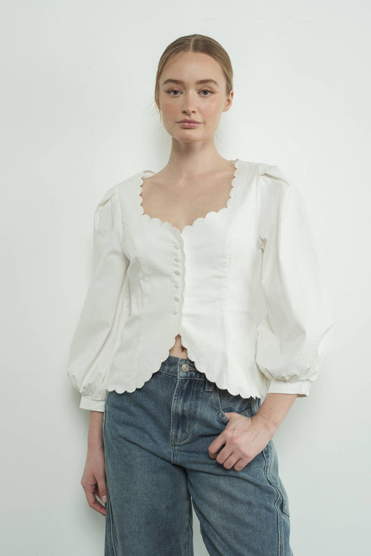 Scallop Blouse White