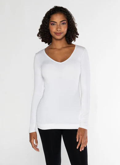 White Long Sleeve V neck