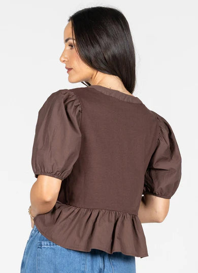 Brown Ruffle Tie Top