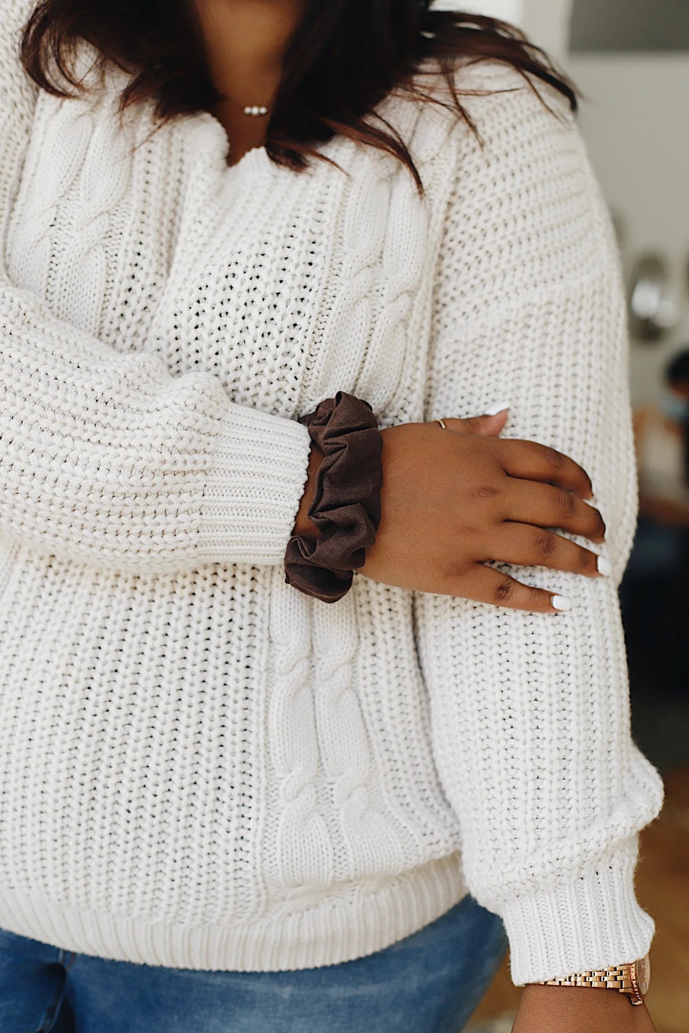 Brown Classic Linen Scrunchie