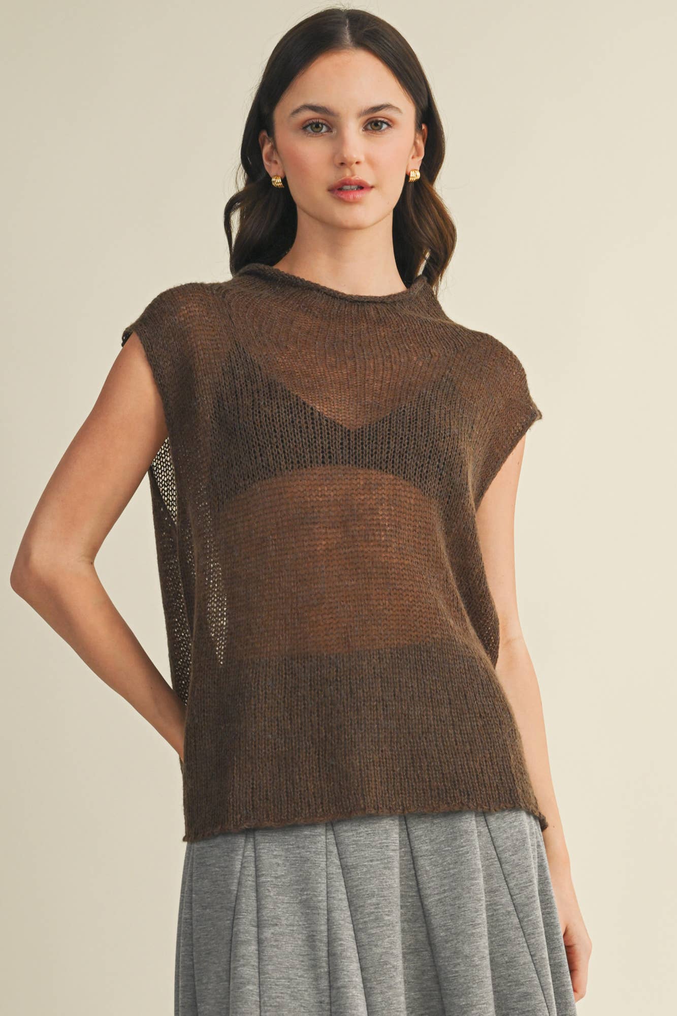 Ash Brown Sleeveless Top