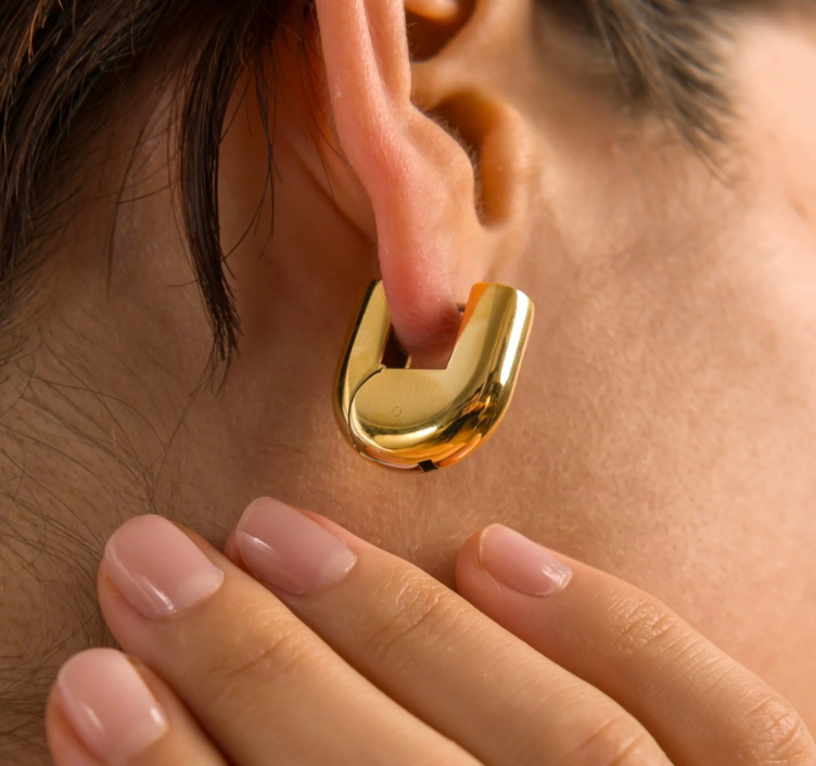 Gold U Hinge Hoop Earrings