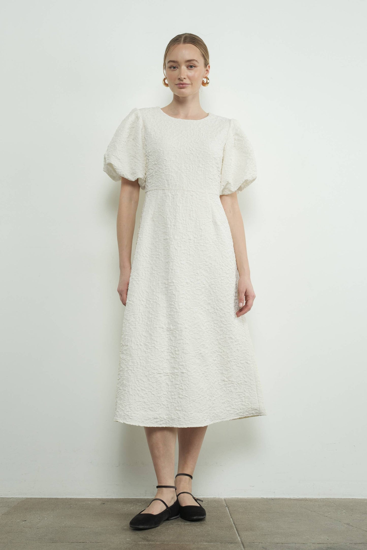 Peplum Puff Dress White